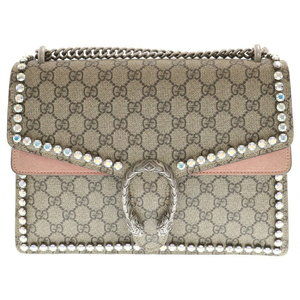 Gucci GG Supreme Dionysus Chain Shoulder Bag Suede Pink Beige